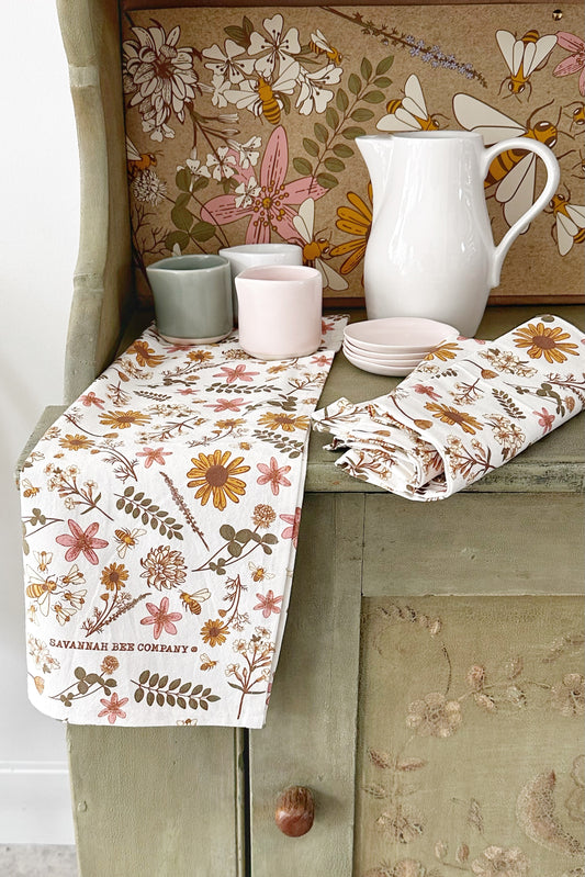 White kitchen towel with floral pattern
