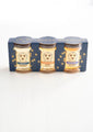 Pure & Natural Acacia 3 oz. mini, Orange Blossom 3 oz. mini and Lavender 3 oz. mini Raw Honey gift in blue packaging with gold honeycomb print.