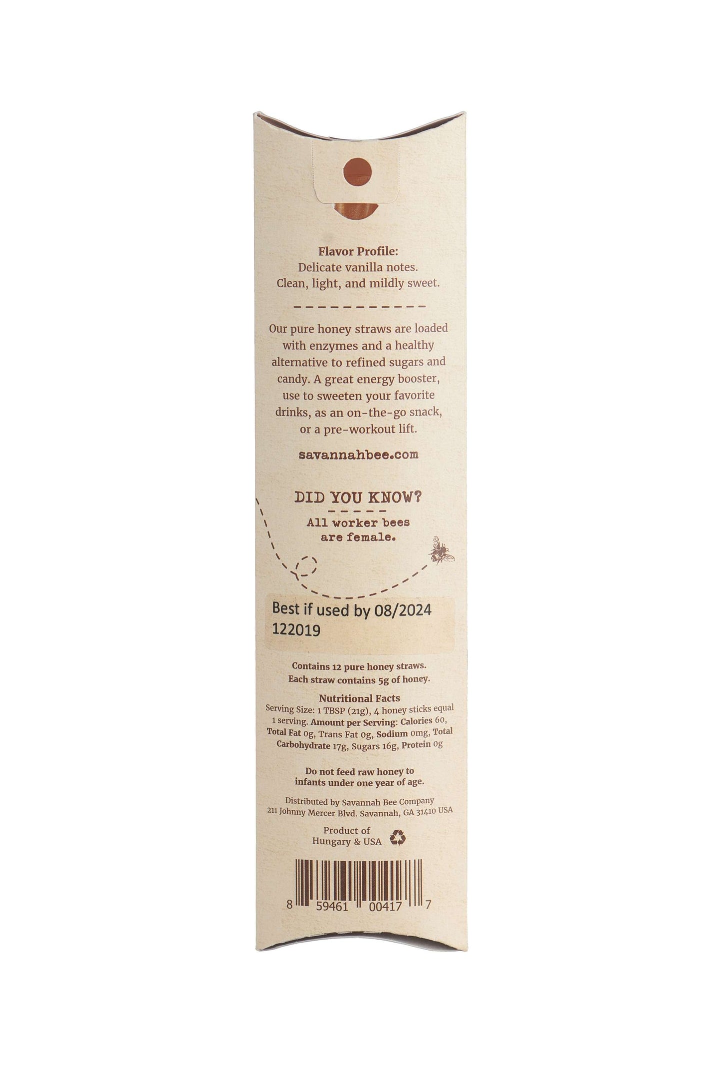 Acacia Honey Straws 12 sticks back