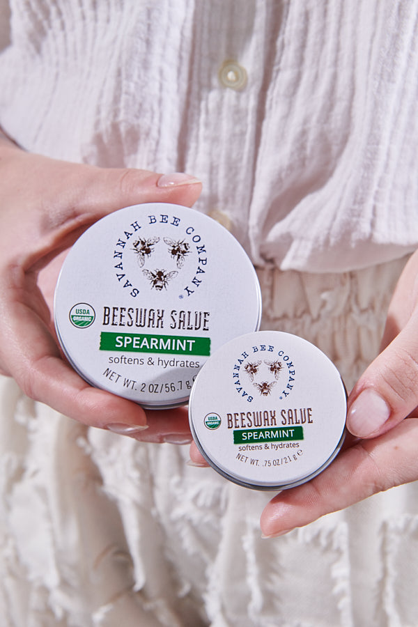 Large and Mini Spearmint Beeswax Salve in circular tins
