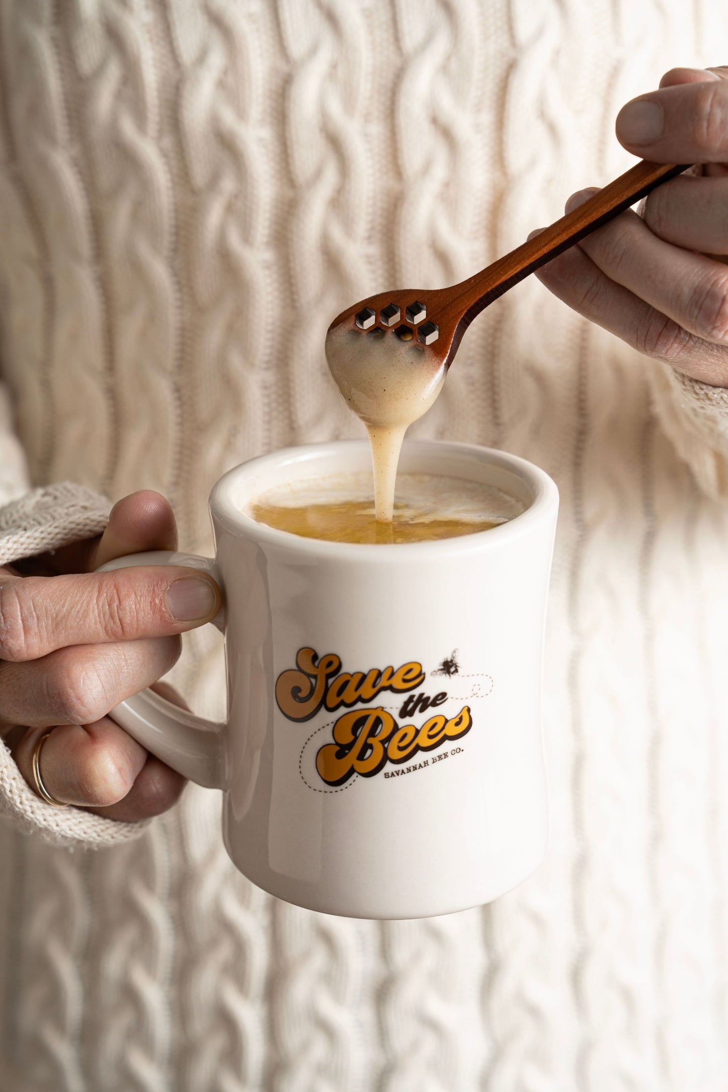 Save the Bee Mug makes for the perfect coffee mug. Plus add some Whipped Honey for extra sweetness.