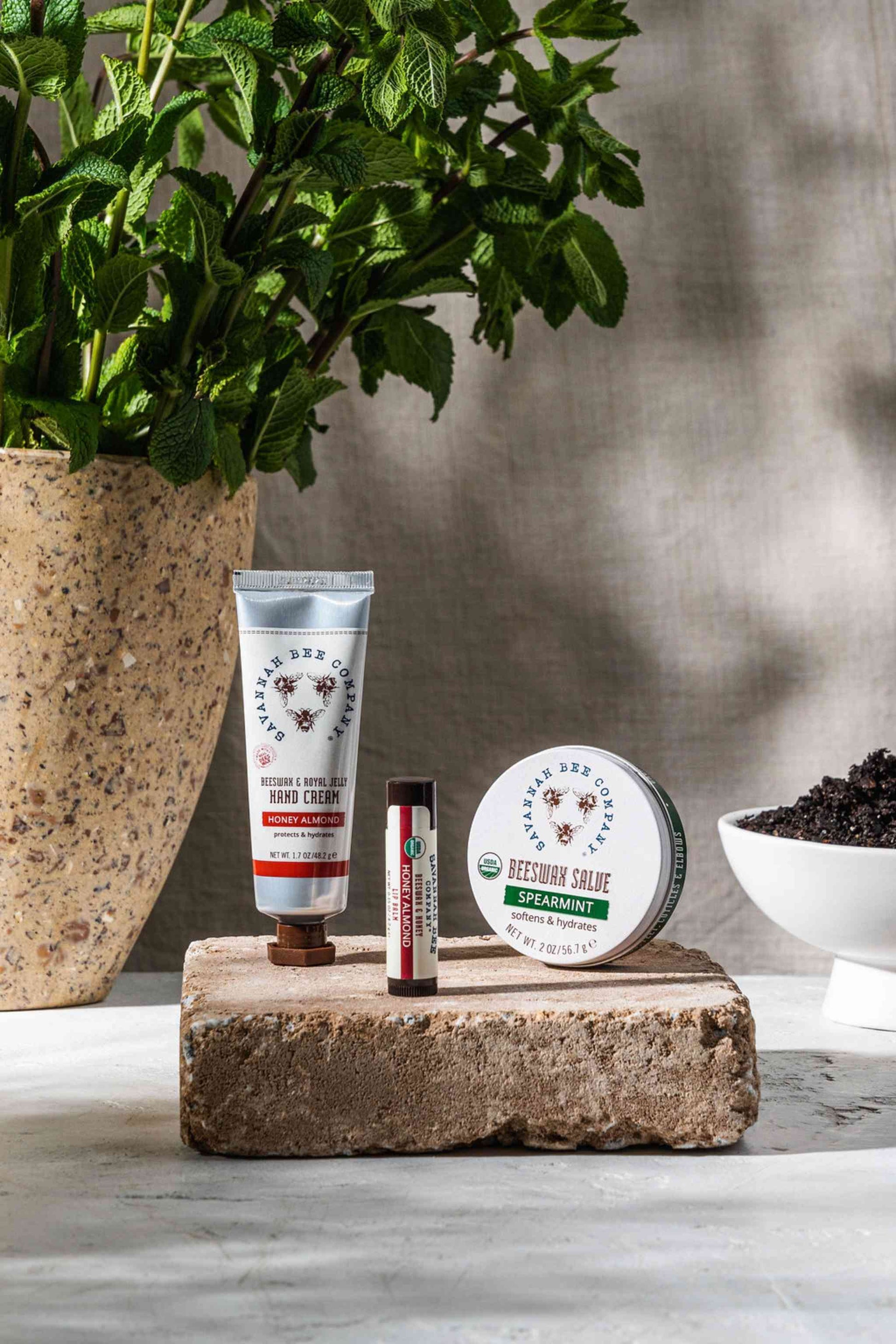Honey Almond Gardener's Kit contains Honey Almond Beeswax Royal Jelly Hand Cream, Honey Almond Lip Balm and Beeswax Salve