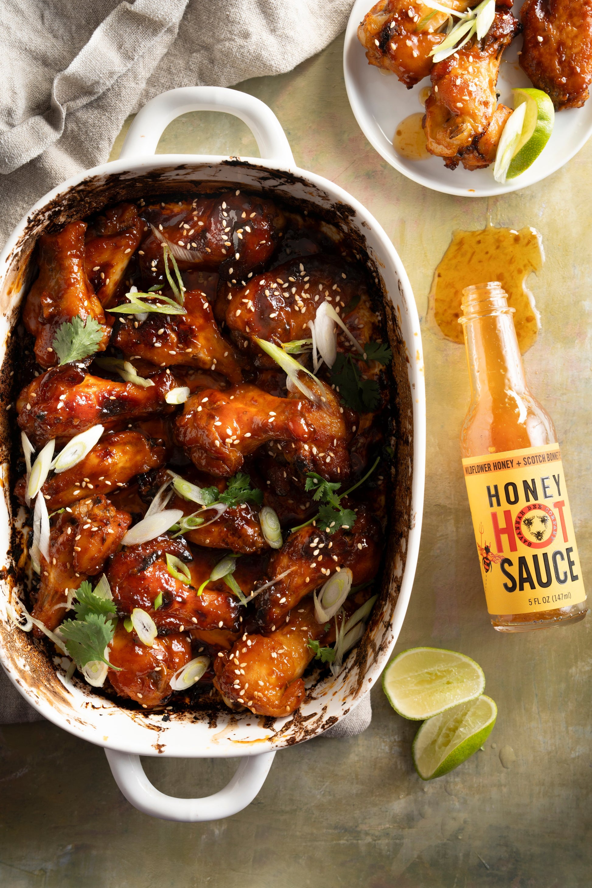Honey Hot Sauce split over beside Koran bbq wings