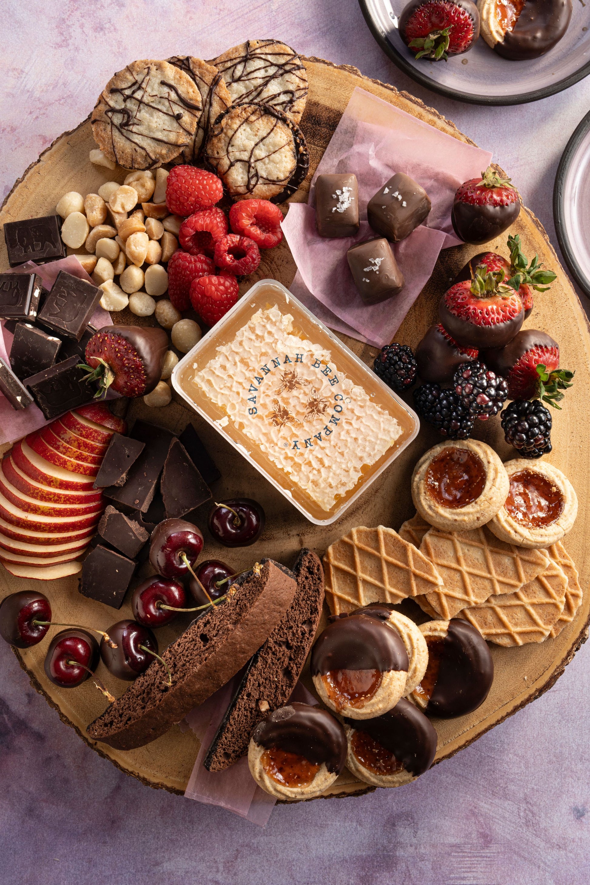 Honeycomb on a dessert board.