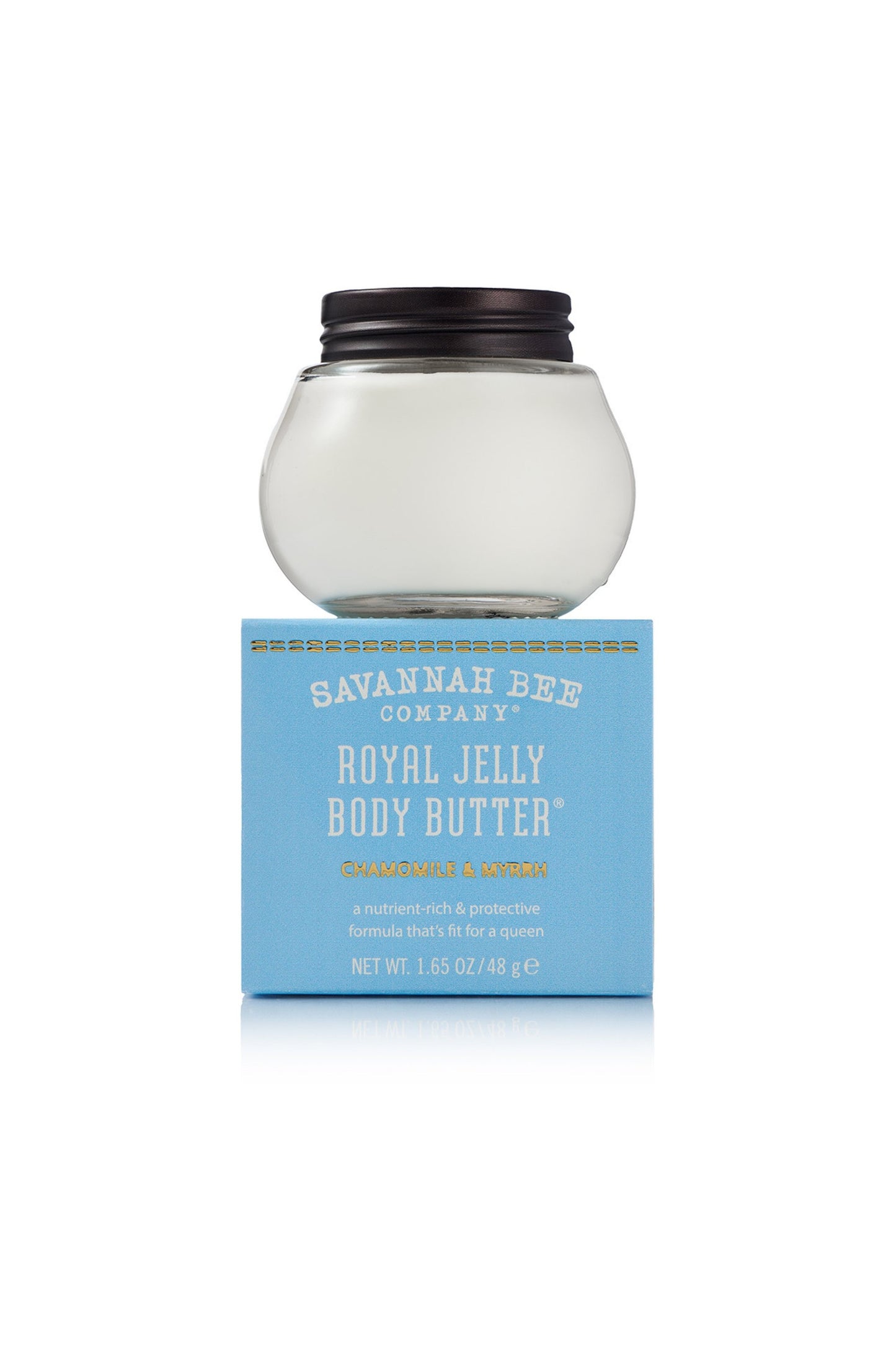 Royal Jelly Body Butter Chamomile & Myrrh in a 1.65 oz. jar