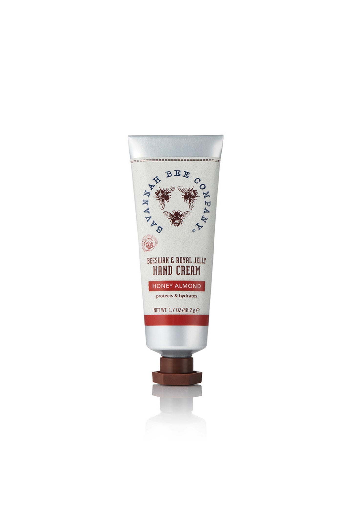 Honey Almond Beeswax & Royal Jelly Hand cream in a tube.