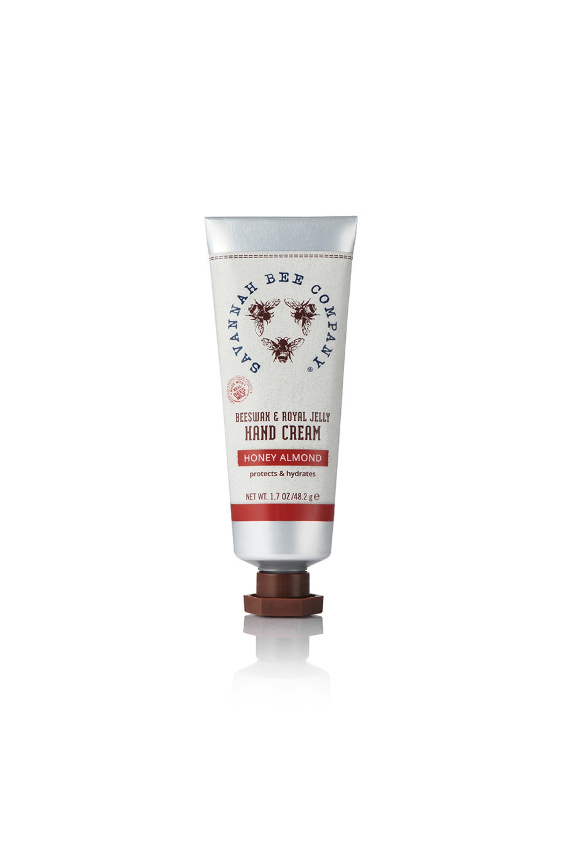 Honey Almond Beeswax & Royal Jelly Hand cream in a tube.