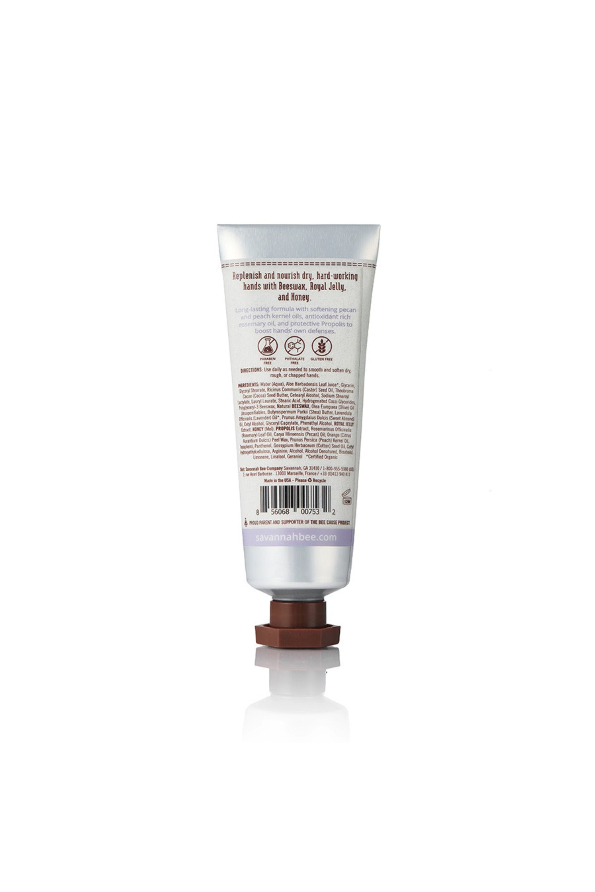 Rosemary Lavender Beeswax Royal Jelly Hand Cream Tube 1.7 oz. back facing