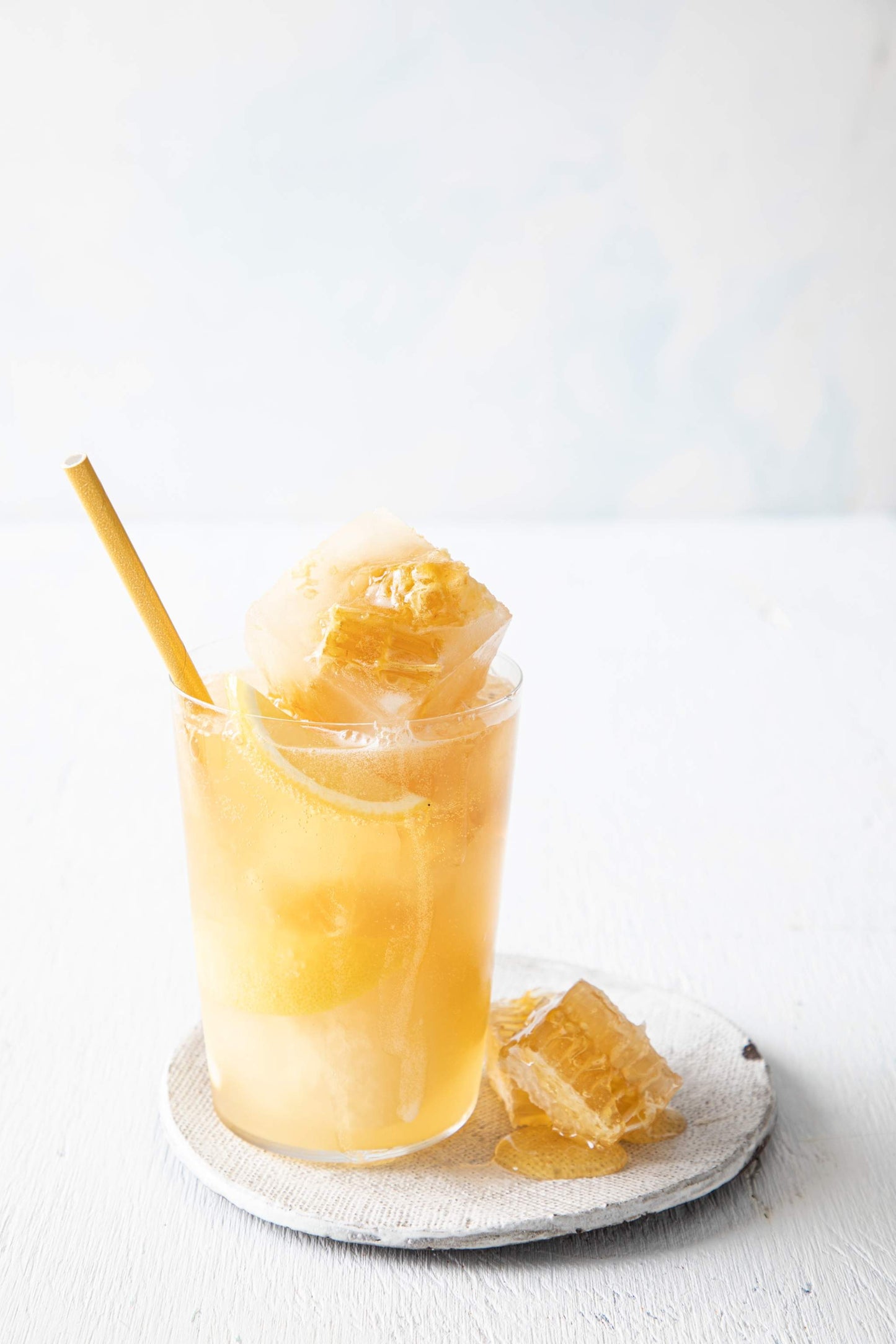 Fresh Honeycomb Lemonade with Acacia Honeycomb garnish.