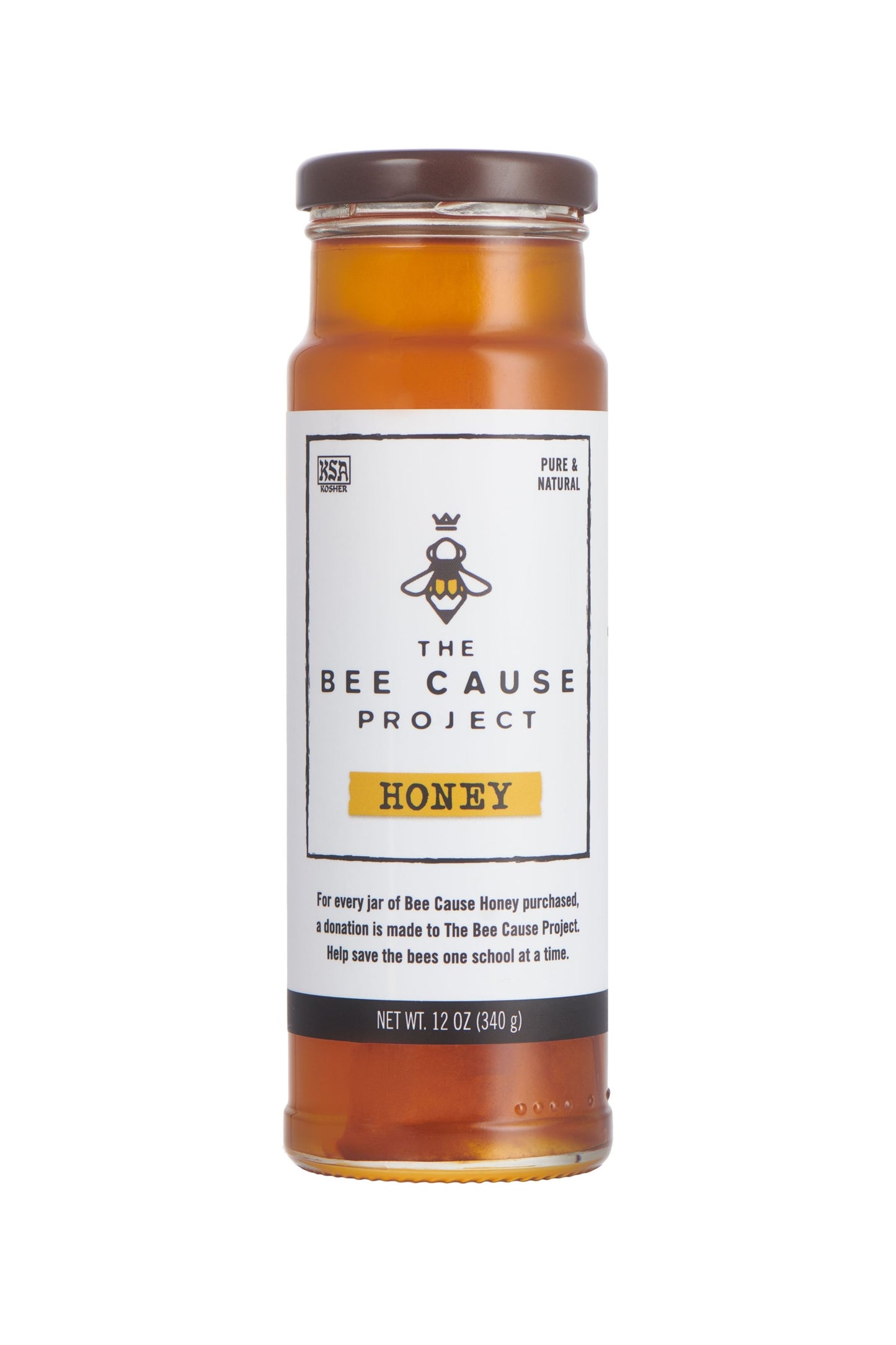The Bee Cause Honey in a 12oz jar. This honey goes to support The Bee Cause Project. Helping save the bees one school at a time.