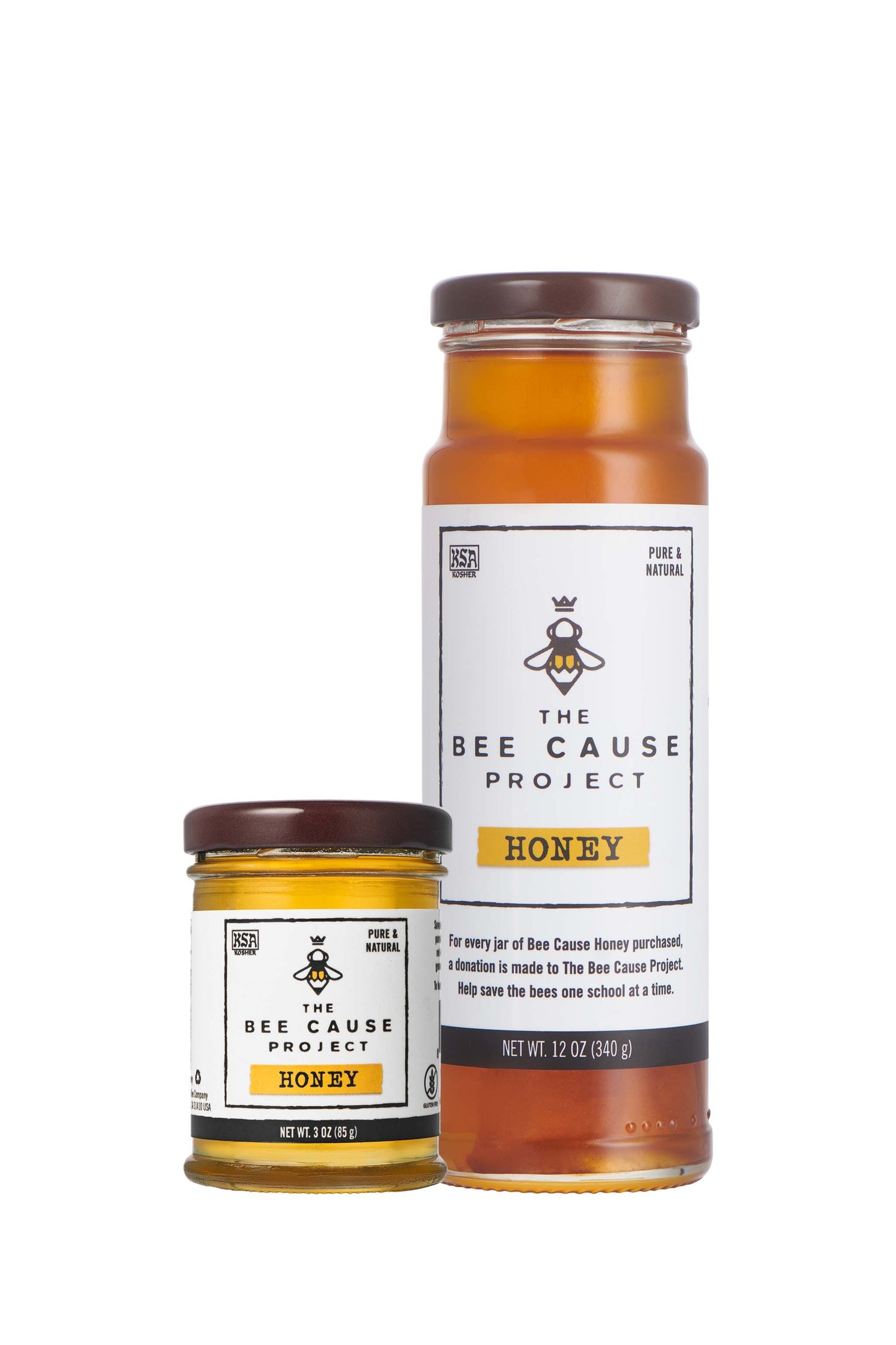The Bee Cause Project Honey comes in a 3 oz mini, 12 oz. tower . This honey goes to support The Bee Cause Project. Helping save the bees one school at a time.