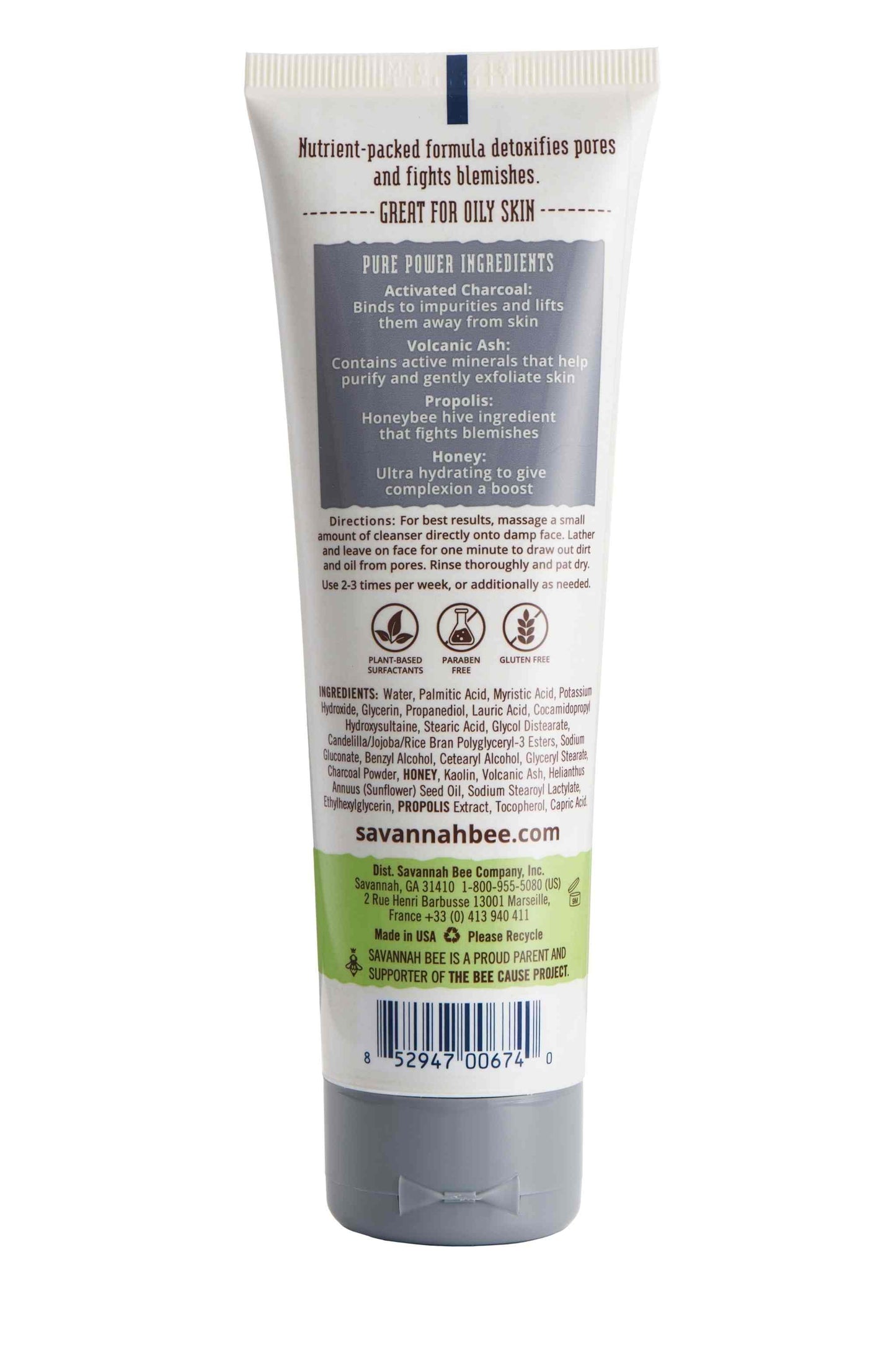 4 ounce tube of Activated Charcoal facial cleanser back of package