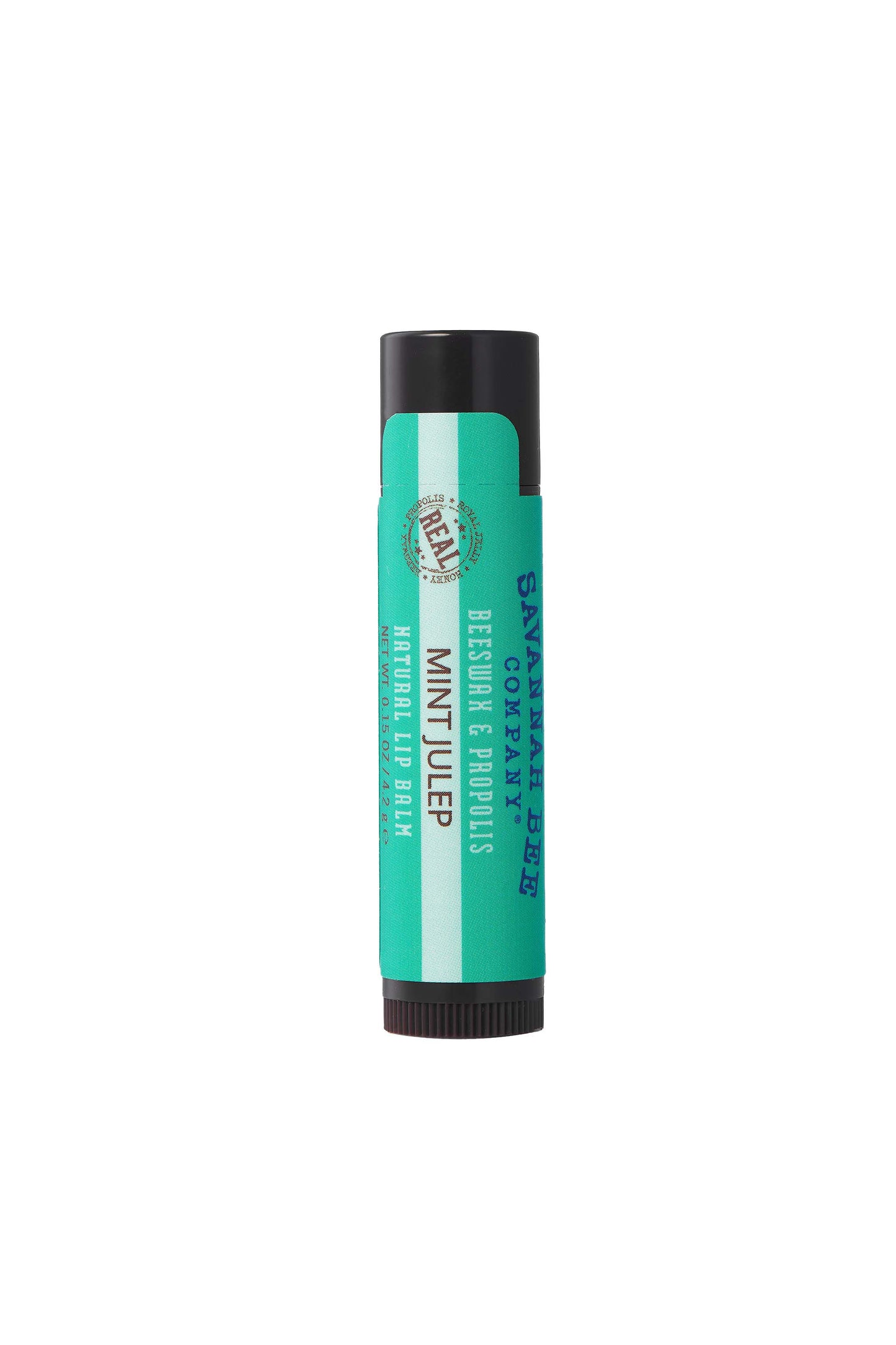 Mint Julep Beeswax & Propolis Lip Balm minty green lipstick tube.