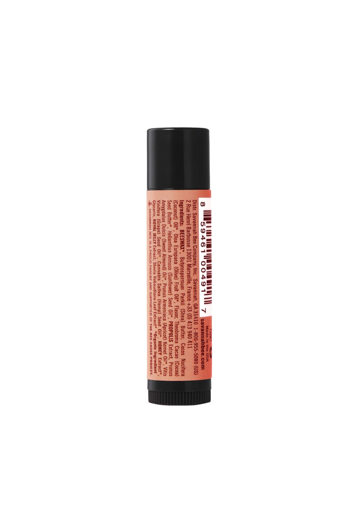 Savannah Bee Company Peach Beeswax & Propolis Lip Balm peach colored lipstick tube.