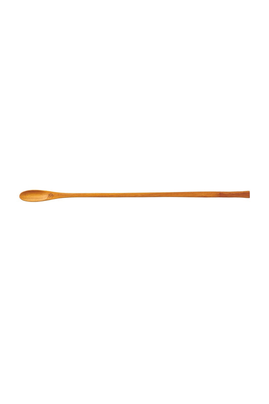 Teak flute spoon on a white background full view