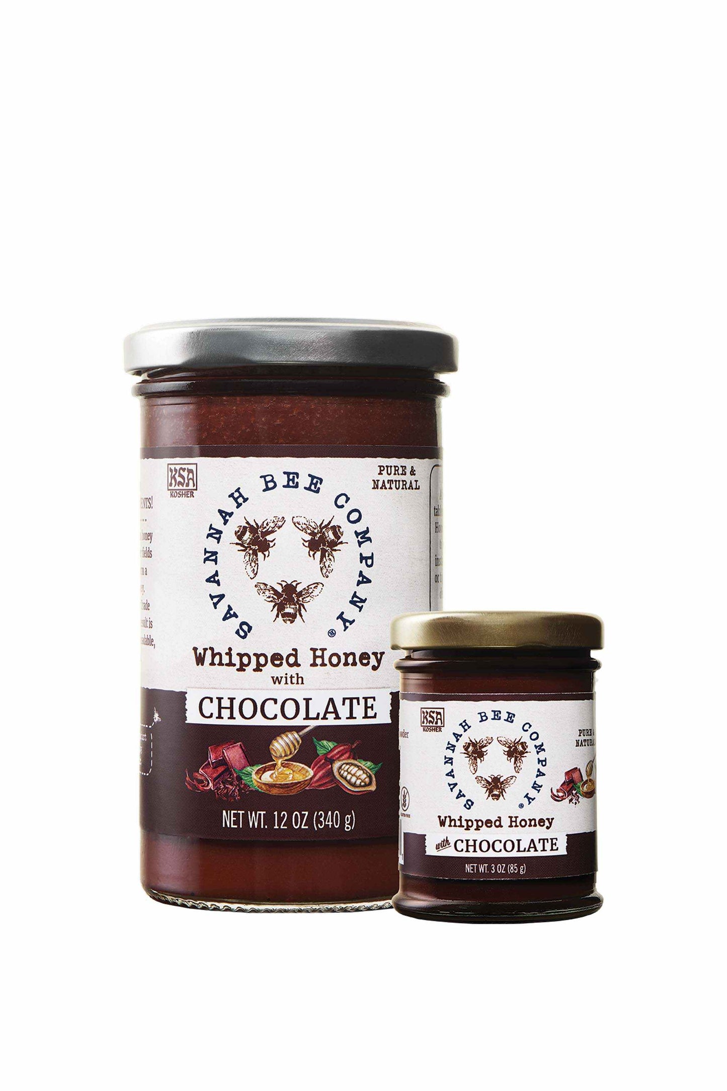 Whipped Honey with Chocolate 12 oz. and 3 oz. studio shot.