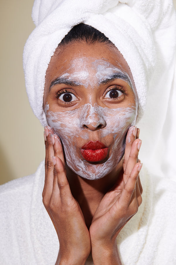 Woman with face mask.