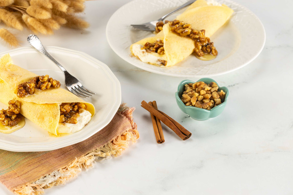 Baklava crepes with walnuts.