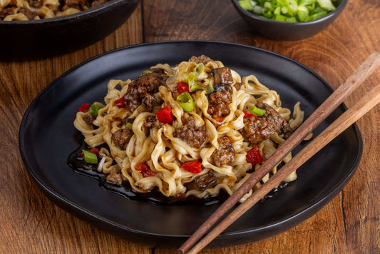 Spicy Beef Noodles and chop sticks.