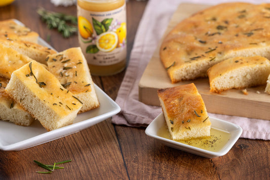 Rosemary foccacia bread with whipped lemon honey.