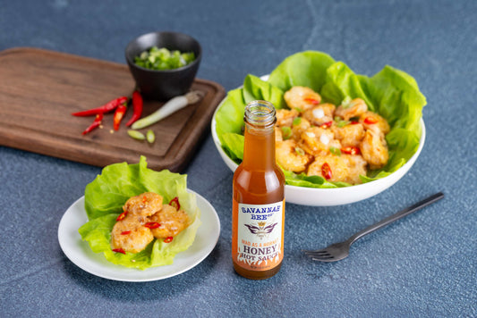 Bang bang shrimp with Savannah Bee Hot Sauce.