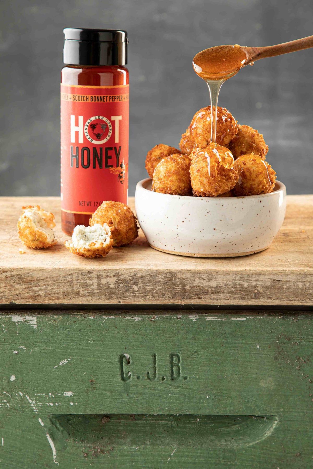 Fried Goat Cheese Balls with Hot Honey