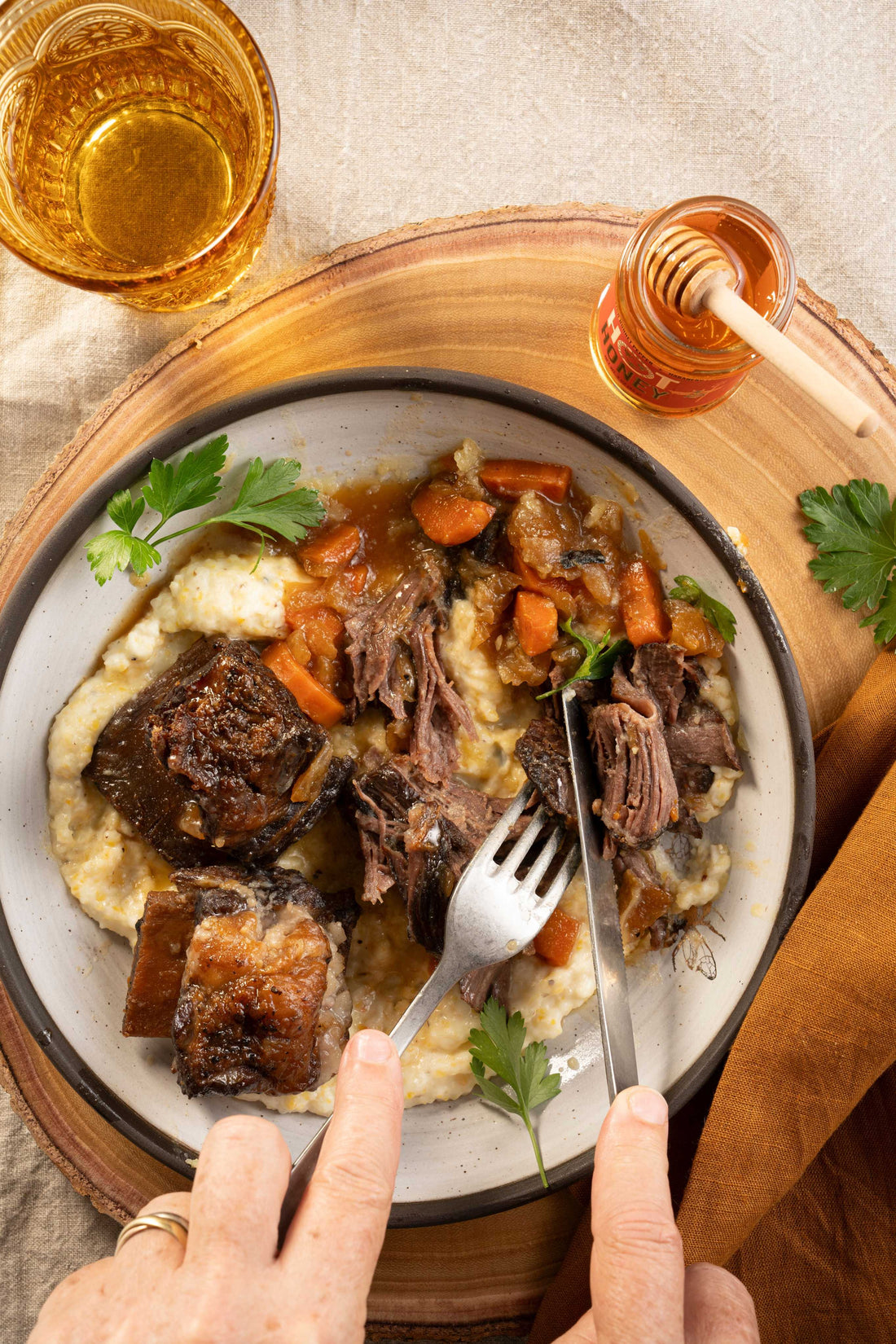 Mead braised short ribs and hot honey.