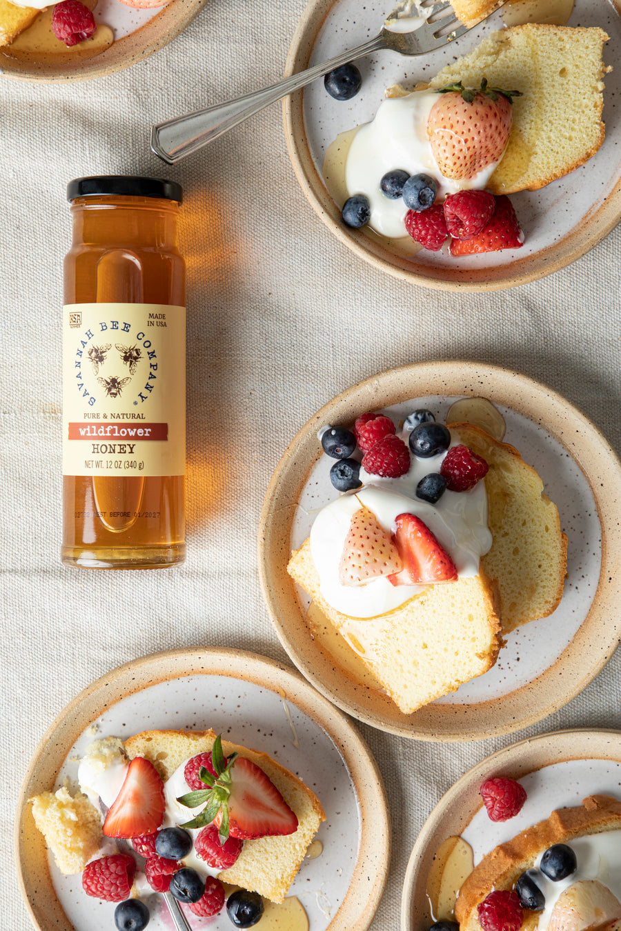 Honey Almond Sauce with Pound Cake and Berries