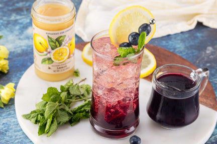 Blueberry Lemon Mocktail with whipped honey with lemon.