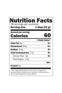 Nutrition facts label for a product with 60 calories per serving on a white background