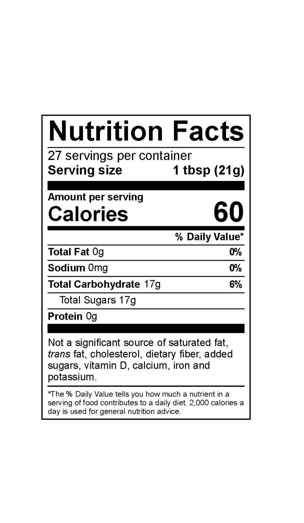 Nutrition facts label for a product with specific calorie count and ingredient details.