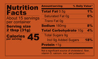 Mustard BBQ Nutritional Panel. 45 calories per serving.