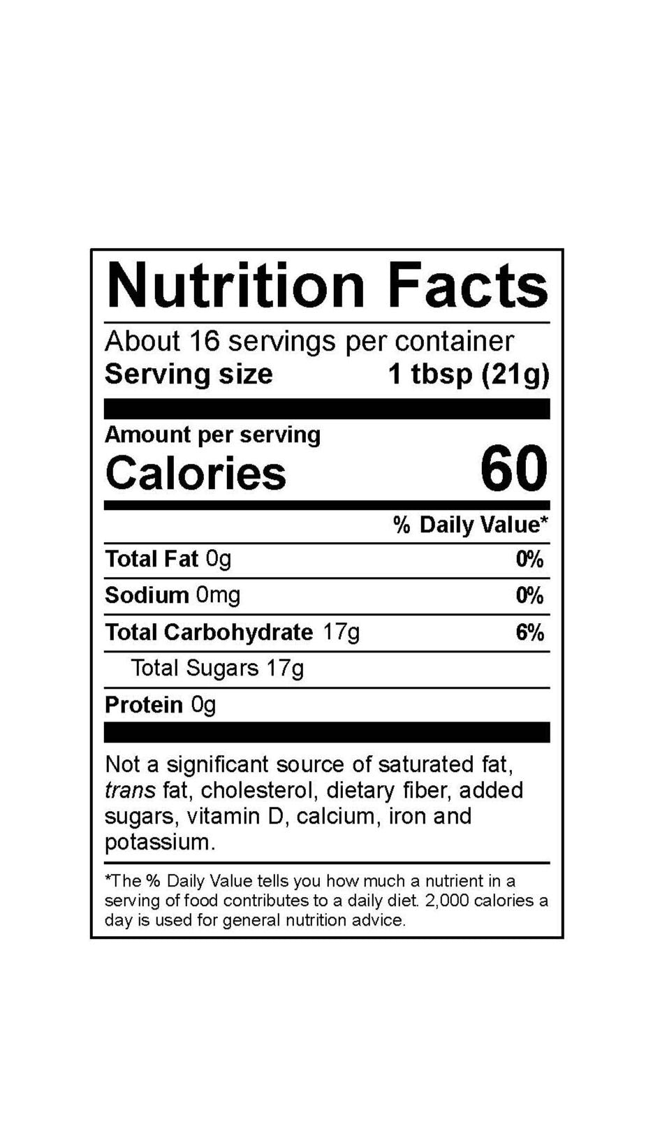 Nutrition facts label for a product with 60 calories per serving