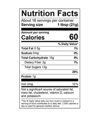 Nutrition facts label for a product with 60 calories per serving