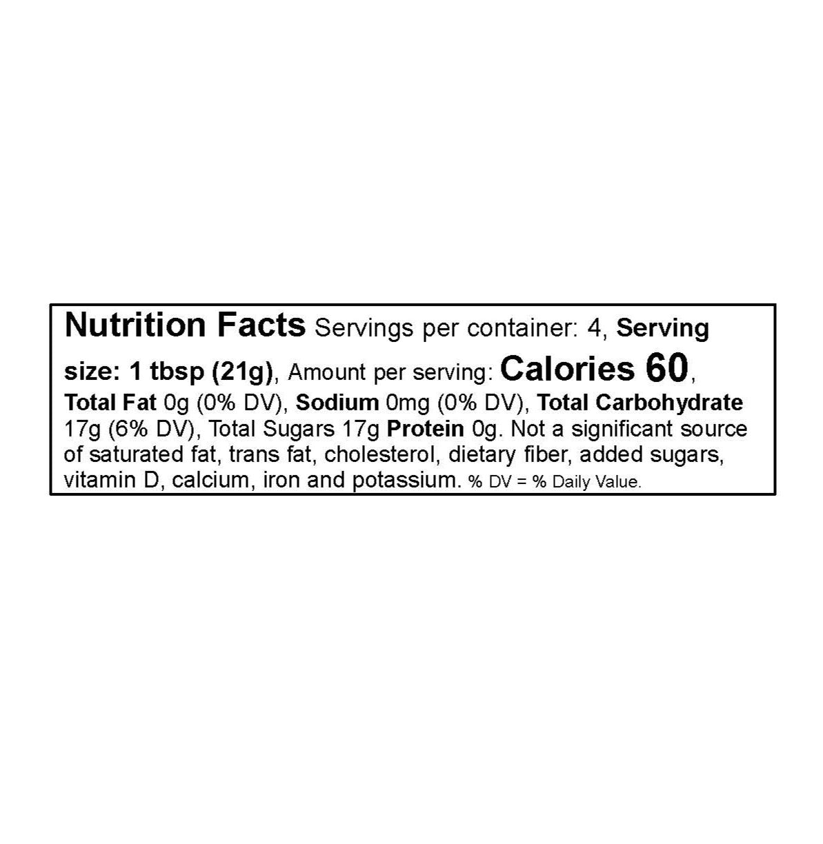 Nutrition facts label for a product with 60 calories per serving.