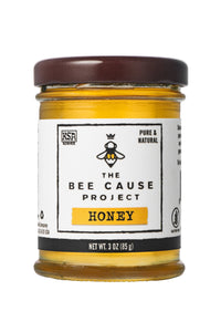 The Bee Cause Project Honey 3 oz. mini. This honey goes to support The Bee Cause Project. Helping save the bees one school at a time.