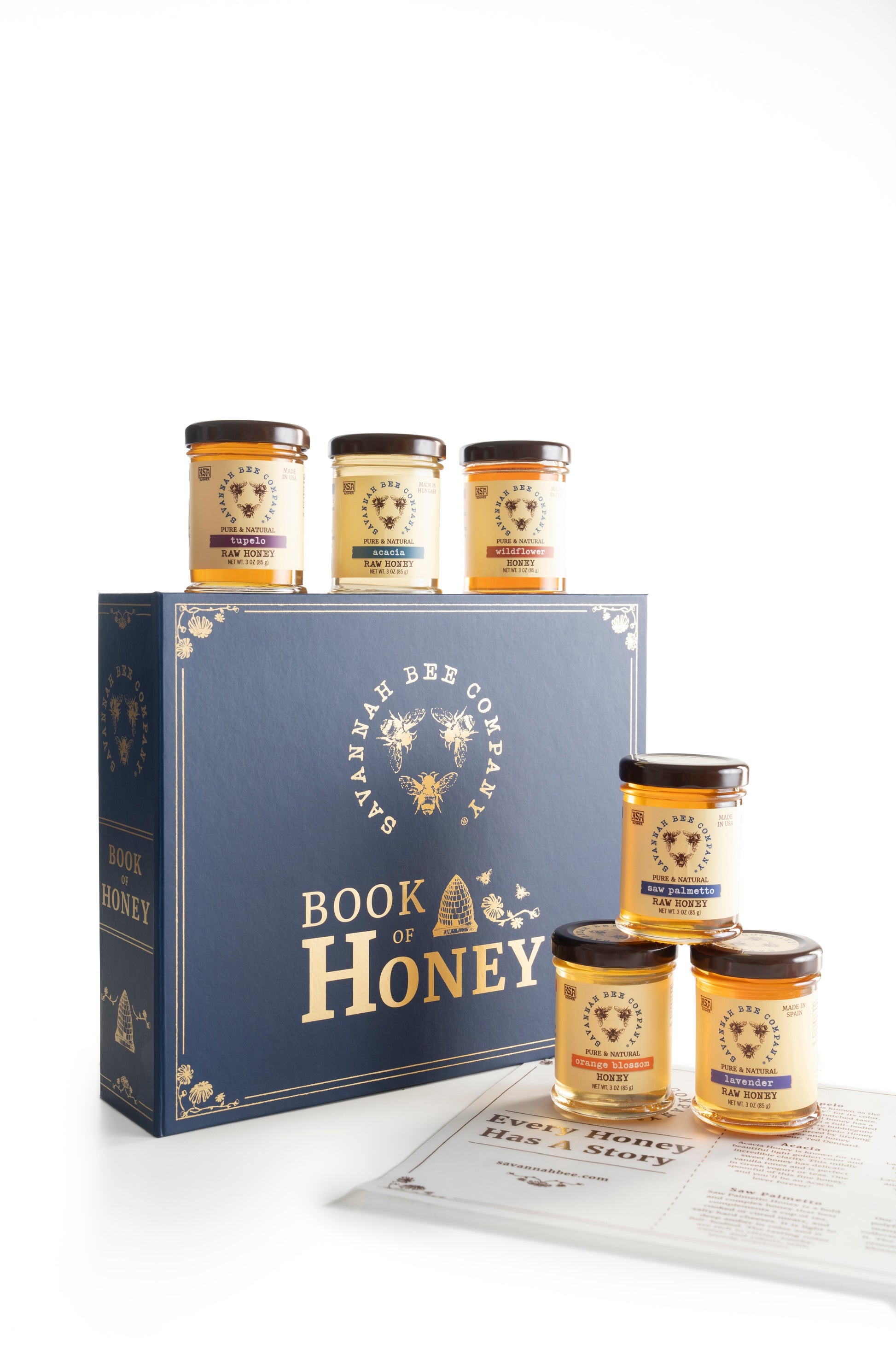 Savannah Bee Company Book Of Honey. The Book of Honey features 6 of our 3 oz honeys. The Honeys vary by season. 