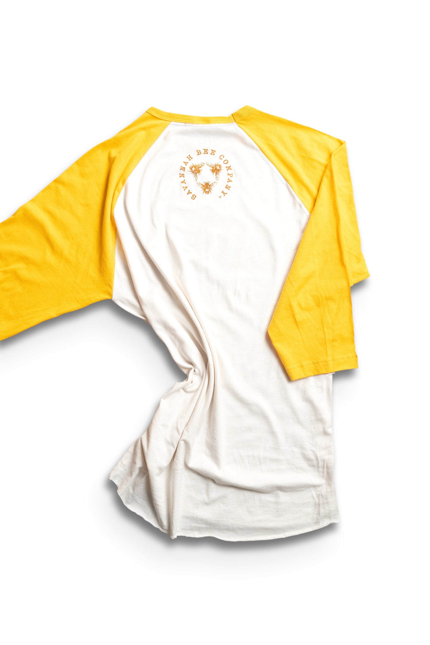 The back of Honey Raglan sleeve shirt  with Savannah Bee logo