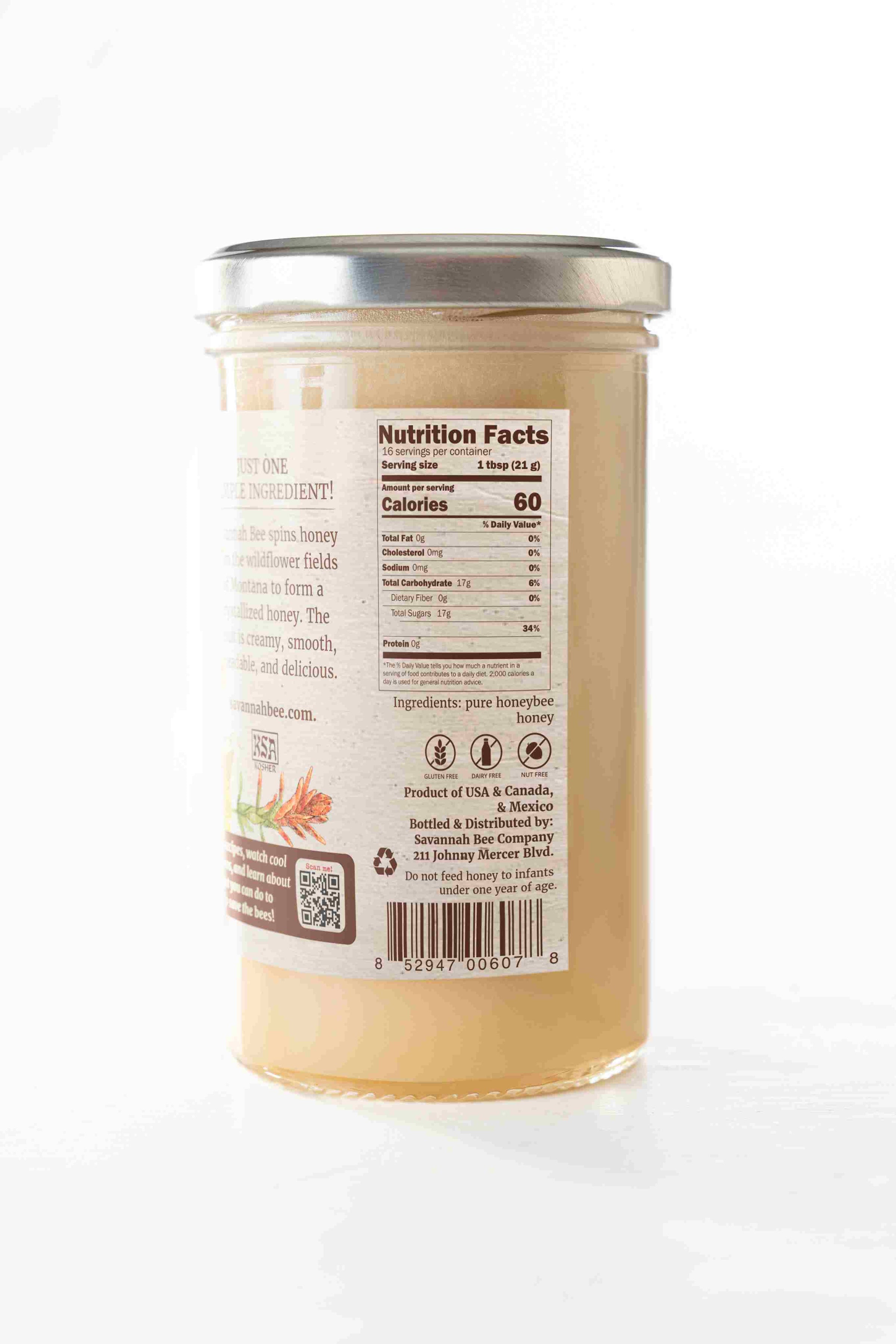 Back of a jar of original whipped honey.