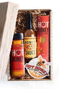 Hot Honey product set including bottles and packaging in a box