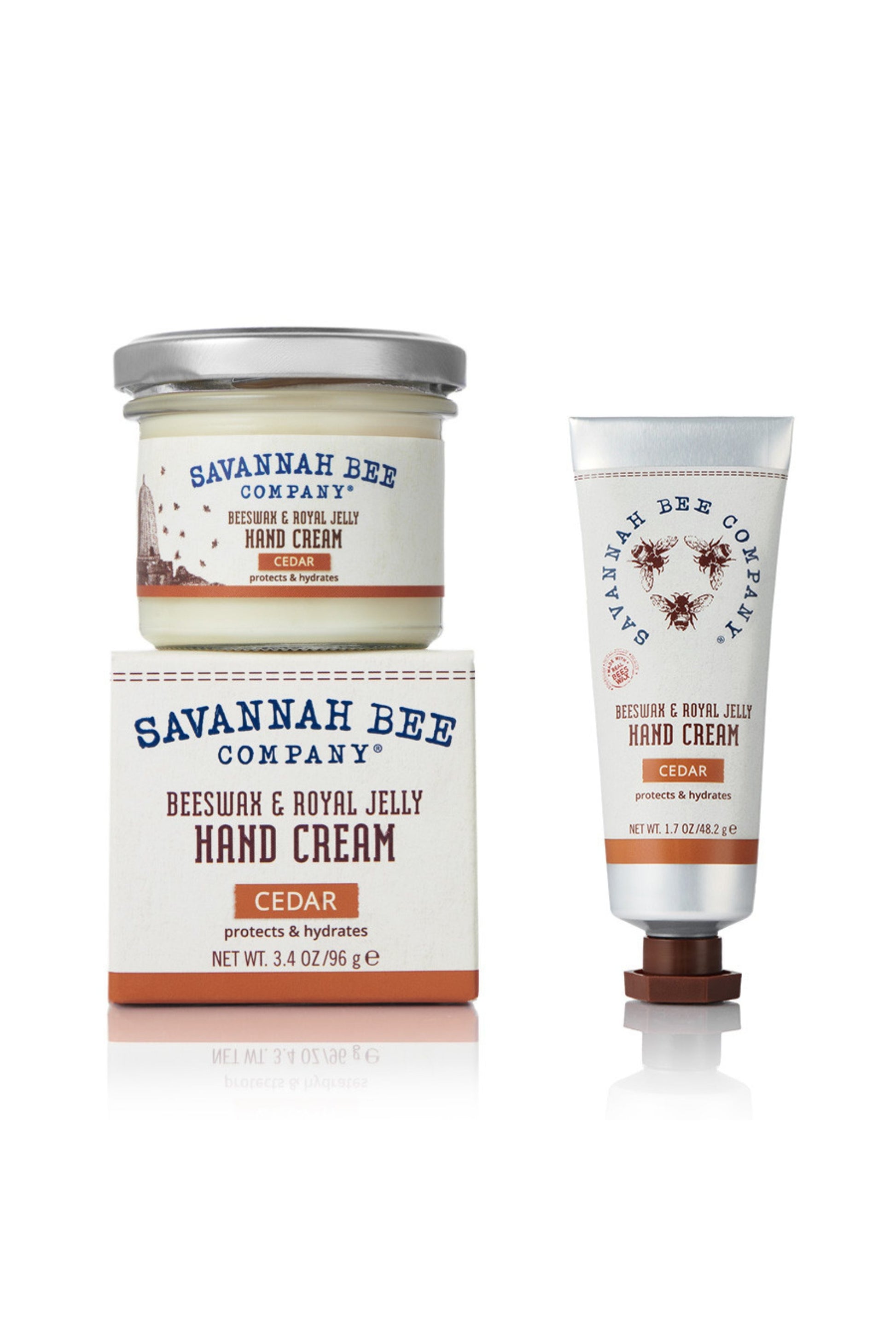 Beeswax & Royal Jelly Cedar Hand Cream Jar and Tube