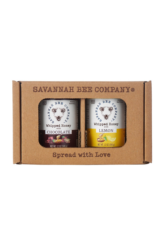 Whipped Honey with Chocolate 12 oz. and Whipped Honey with Lemon 12oz in a gift box