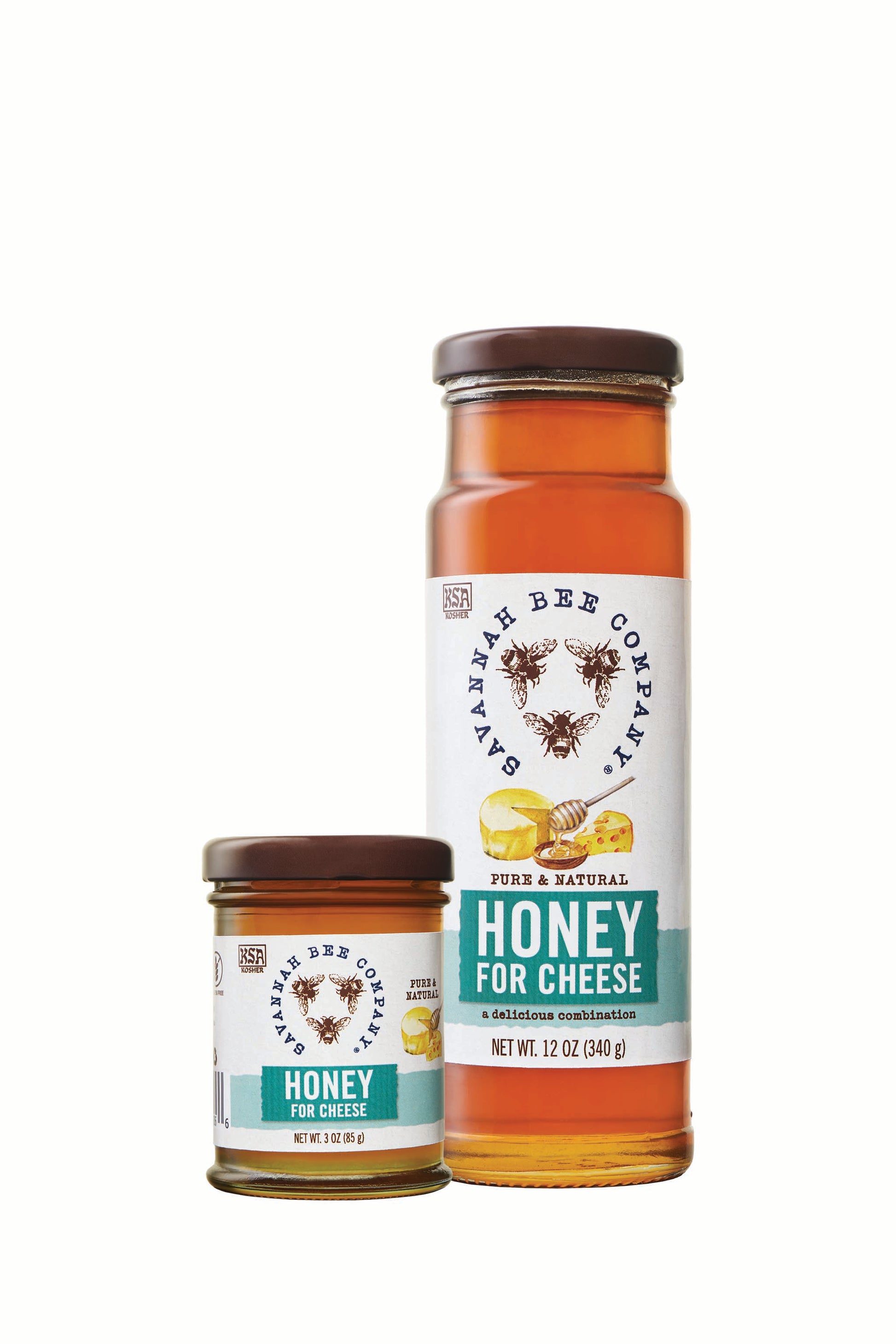 Pure & Natural Honey for cheese in 3oz. mini and 12 oz. tower studio image