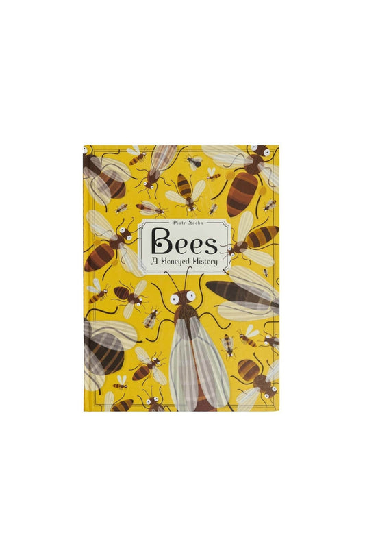 A  honey History about Bees, childrens booke. Hardback book, yellow background covered in cartoon bees.