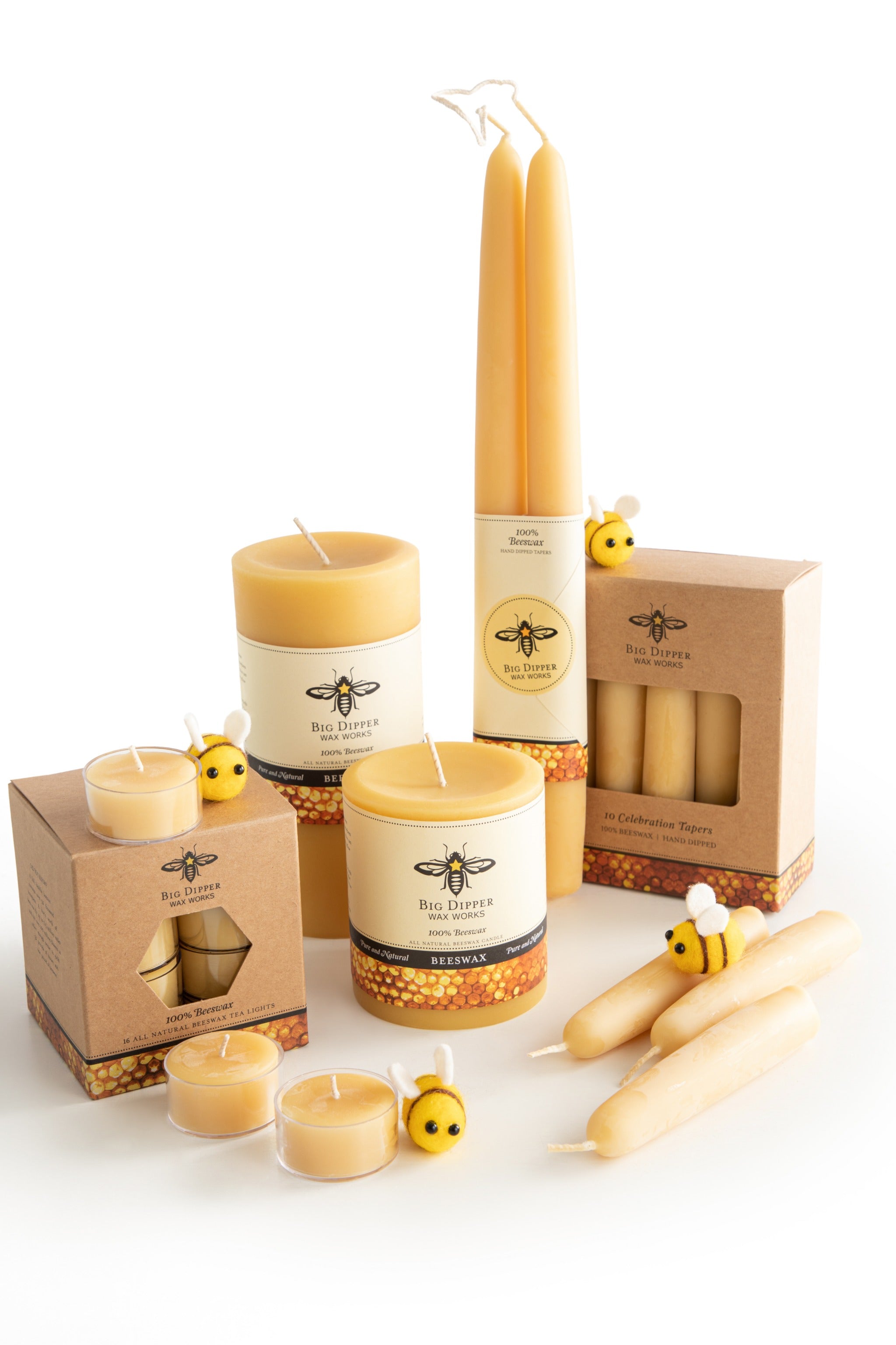 Big Dipper Wax Works Tapers, Hand Dipped, Natural - 2 candles