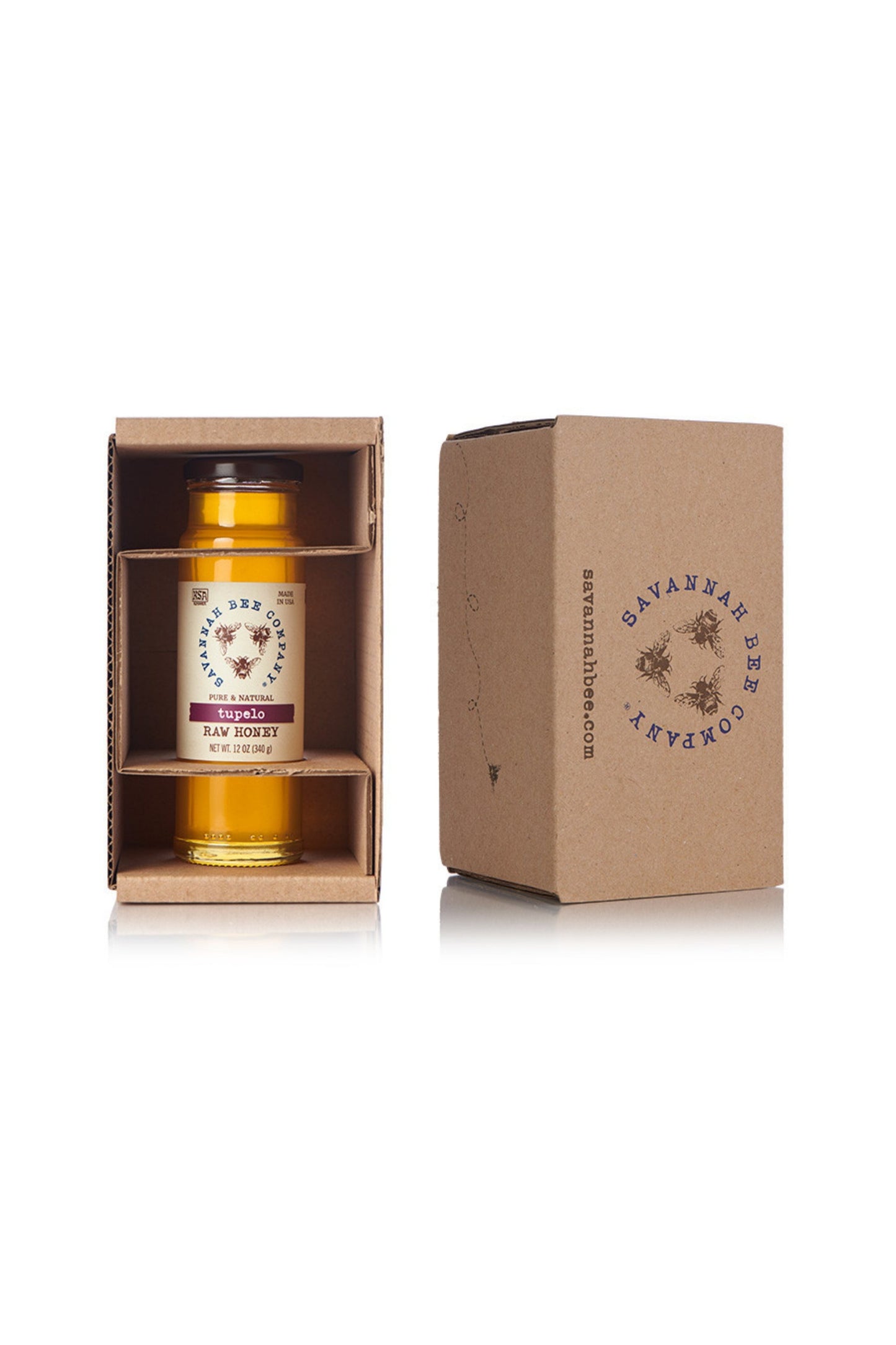 Pure & Natural Tupelo Raw Honey 12 oz. tower in a gift box
