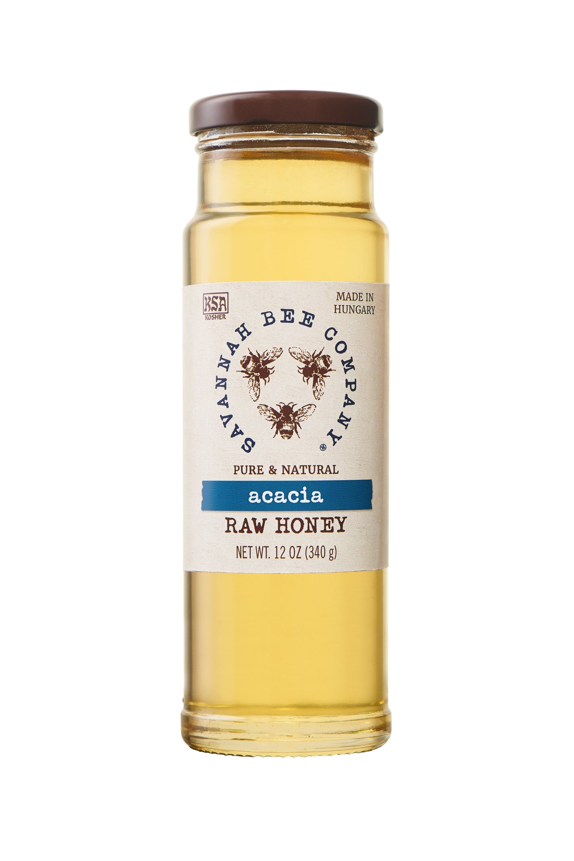 Acacia Raw Honey in a 12oz tower, Kosher and made in Hungary.