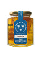 Pure & Natural Acacia Raw Honeycomb 12 oz. jar  with a golden lid.