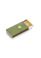 Green wooden matches in a green matchbox with a gold honeybee illustration.  