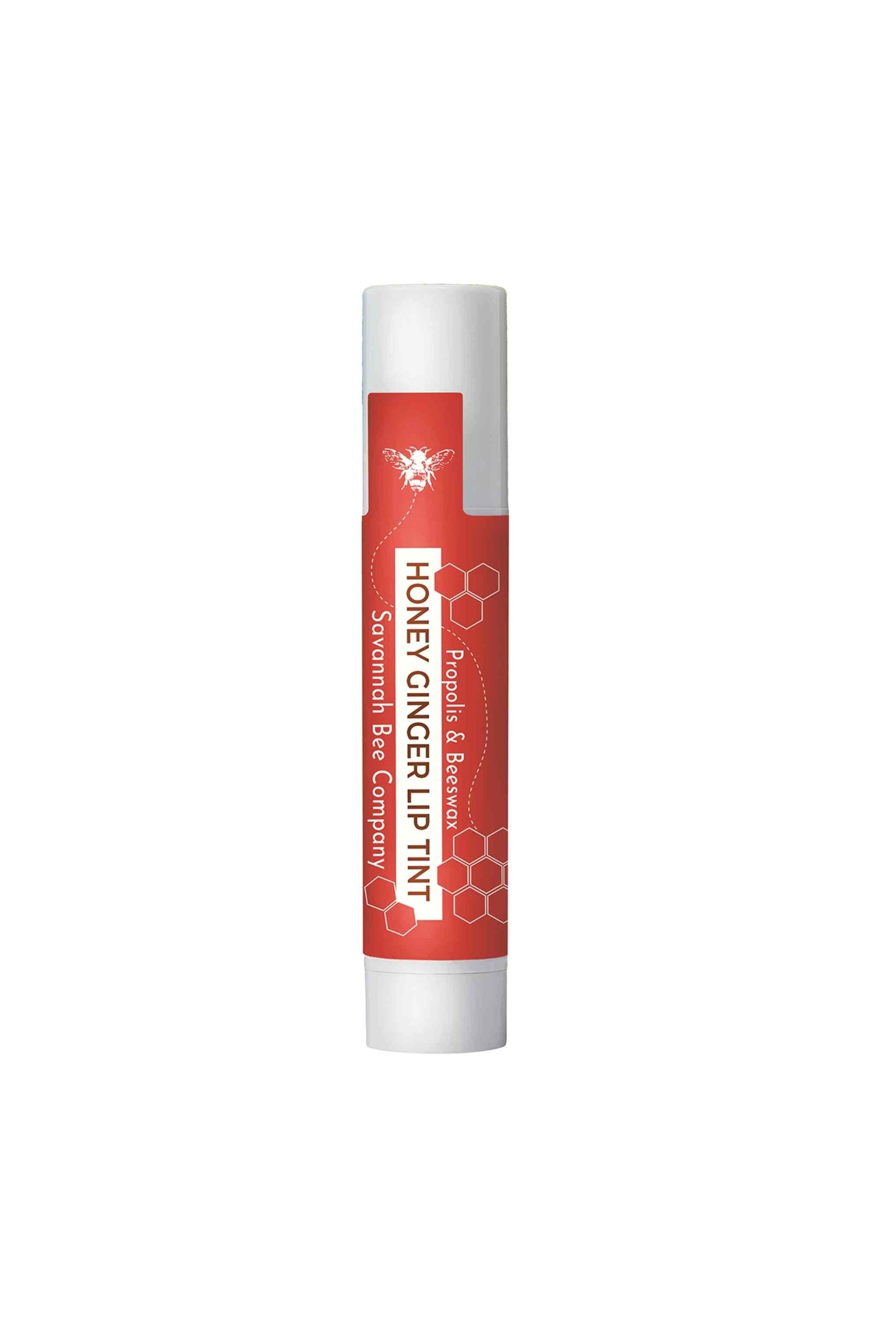 Savannah bee Company Honey Ginger Lip Tint is a warm coral hue with a slightly matte finish. 